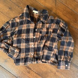 Love Notes Black and Brown Crop Button Down Shirt